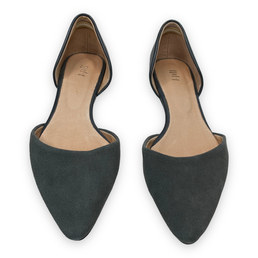 J JILL women's gray suede leather D'Orsay style pointed toe ballet flats SZ 8.5
